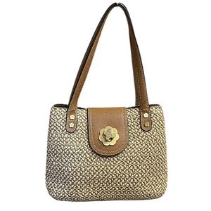Eric Javits Straw & Leather Vintage Bag. Flower Closure Matching Mirror Included